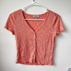 Orange/coral colored button up top, size medium